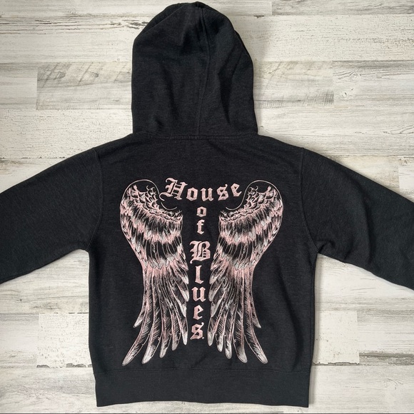 House of Blues Tops House Of Blues Gray Hoodie With Pink Lettering